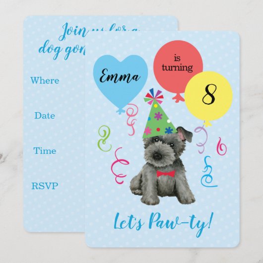 誕生日パーティーの風船 スコッチテリア 招待状 (正面/裏面)