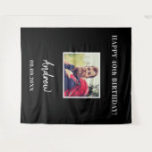 誕生日パーティーの黒い写真の名前の男性 タペストリー (正面(横))