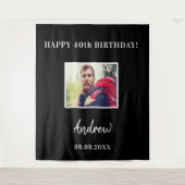 誕生日パーティーの黒い写真の名前の男性 タペストリー (正面)