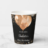 誕生日パーティーの黒い金ゴールドバルーン名 紙コップ (正面)