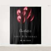 誕生日パーティーの黒と赤の風船 名前 タペストリー (正面)