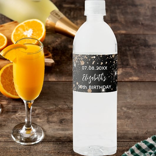 誕生日パーティーの黒背景に金色の輝き ペットボトルラベル