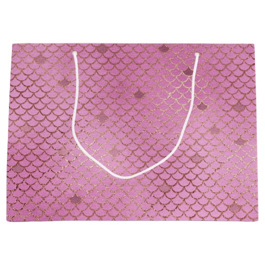 誕生日パーティーはかりで測に訪れたいピンクの人魚 ラージペーパーバッグ (正面)