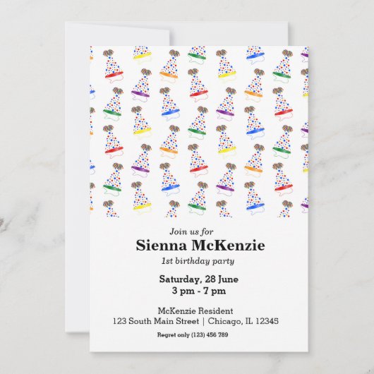 誕生日パーティーは虹を帽子 招待状 (正面)
