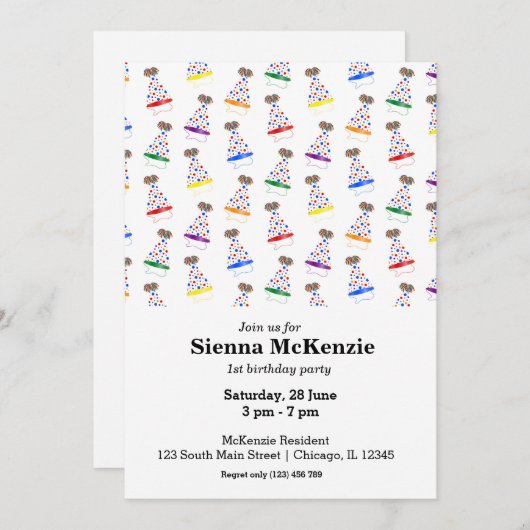 誕生日パーティーは虹を帽子 招待状 (正面/裏面)