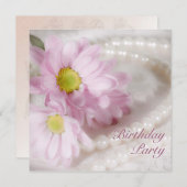 誕生日パーティーへのデイジーと真珠の招待 招待状 (正面/裏面)