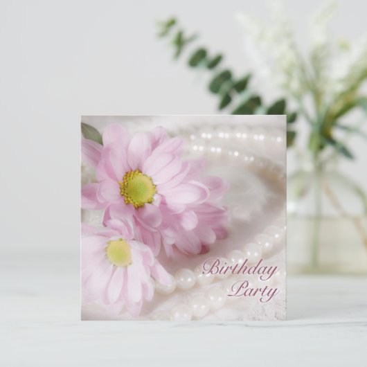 誕生日パーティーへのデイジーと真珠の招待 招待状 (スタンド正面)
