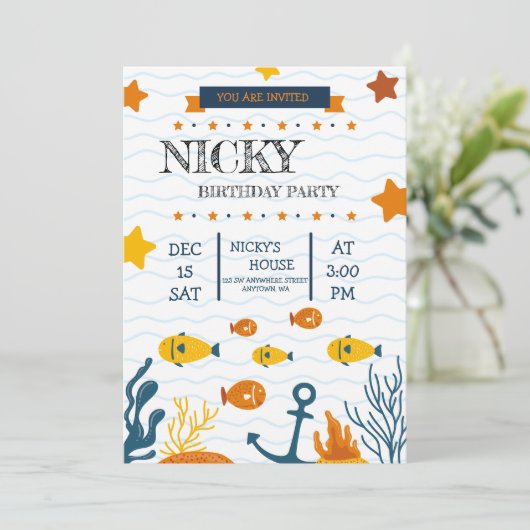 誕生日パーティーへの魚釣り愛好家への招待 案内状 (スタンド正面)