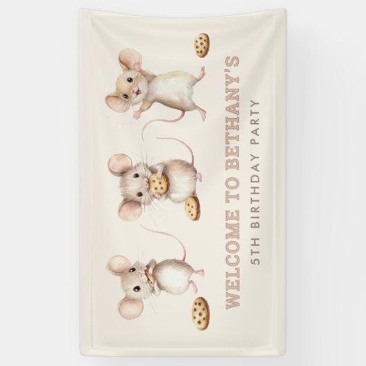 誕生日パーティーへようこそマウスとクッキー 横断幕 (縦)