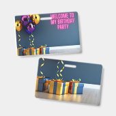 誕生日パーティーへようこそ – Balloons & Gift バッジ (正面＆裏面)
