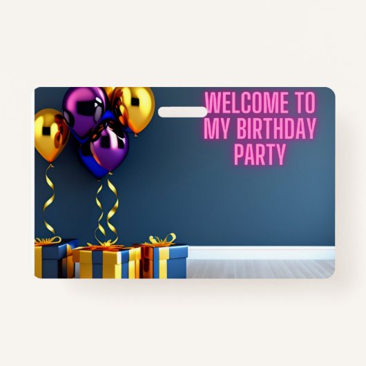 誕生日パーティーへようこそ – Balloons & Gift バッジ (正面)