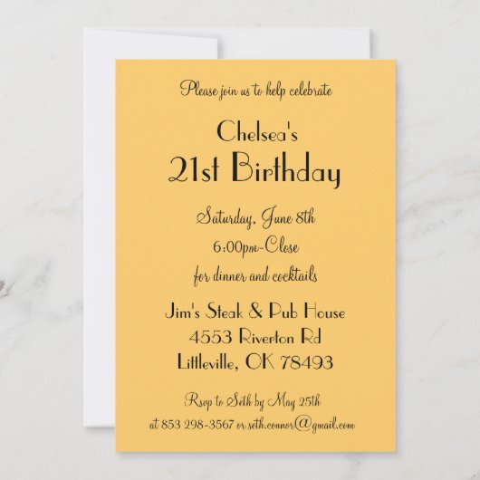 誕生日パーティーまたは独身パーティーのためのカクテルガール 招待状 (裏面)