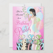 誕生日パーティーやハッチャケパーティーの女王プリンセスガール 招待状 (正面)