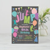 誕生日パーティーをジャンプ。女の子トランポリンシャルボード 招待状 (スタンド正面)