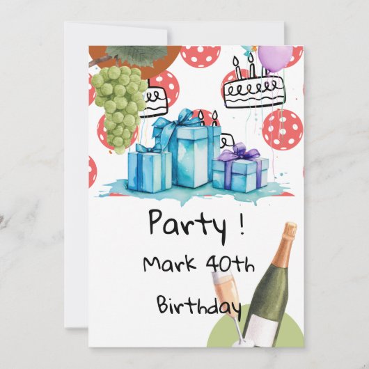 誕生日パーティーをテーマにしたピックボール 招待状 (正面)