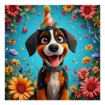 誕生日パーティーを祝う愛らしい犬