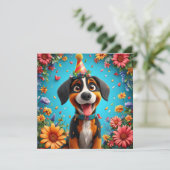 誕生日パーティーを祝う愛らしい犬 招待状 (スタンド正面)