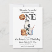 誕生日パーティーを飾るミルクとクッキー 招待状 (正面)