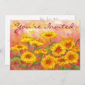 誕生日パーティーイエローマリゴールド水彩花 招待状 (正面/裏面)