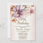 誕生日パーティーウォーターカラーボホピンクエレガント花 招待状 (正面)