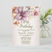 誕生日パーティーウォーターカラーボホピンクエレガント花 招待状 (スタンド正面)
