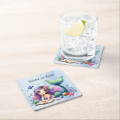 誕生日パーティーウォーターカラーマーメイドシーライフかわいい スクエアペーパーコースター (インサイチュ)