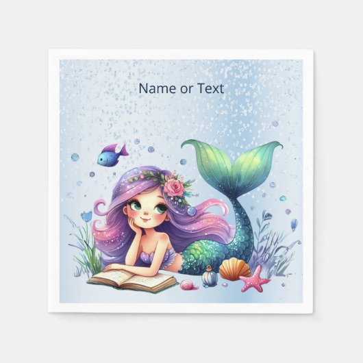 誕生日パーティーウォーターカラーマーメイドシーライフかわいい スタンダードカクテルナプキン (正面)