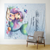 誕生日パーティーウォーターカラーマーメイドシーライフかわいい タペストリー (インサイチュ(横))