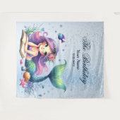 誕生日パーティーウォーターカラーマーメイドシーライフかわいい タペストリー (正面(横))