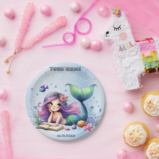 誕生日パーティーウォーターカラーマーメイドシーライフかわいい ペーパープレート (パーティー)