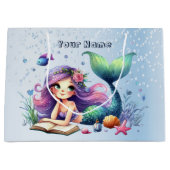 誕生日パーティーウォーターカラーマーメイドシーライフかわいい ラージペーパーバッグ (正面)