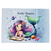 誕生日パーティーウォーターカラーマーメイドシーライフかわいい ラージペーパーバッグ (裏面)