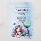誕生日パーティーウォーターカラーマーメイドシーライフかわいい 招待状 (正面/裏面)