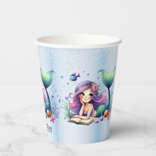 誕生日パーティーウォーターカラーマーメイドシーライフかわいい 紙コップ (裏面)