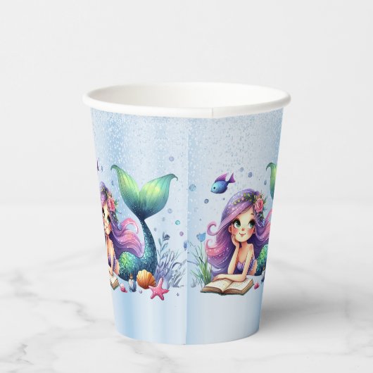 誕生日パーティーウォーターカラーマーメイドシーライフかわいい 紙コップ (右)