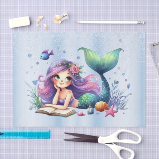 誕生日パーティーウォーターカラーマーメイドシーライフかわいい 薄葉紙 (クラフト)