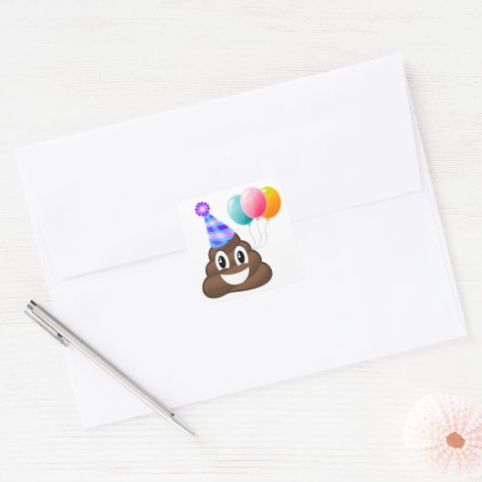 誕生日パーティーウンチ絵文字シール スクエアシール (封筒)