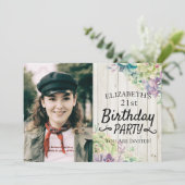 誕生日パーティーエレガント多肉植物ウッドフォト 招待状 (スタンド正面)