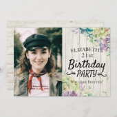 誕生日パーティーエレガント多肉植物ウッドフォト 招待状 (正面/裏面)