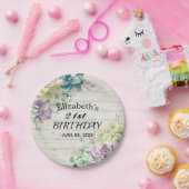 誕生日パーティーエレガント多肉植物素朴木材 ペーパープレート (パーティー)