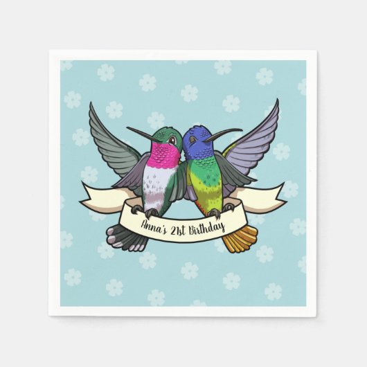 誕生日パーティーカラフルハミングバーズ漫画 スタンダードカクテルナプキン (正面)