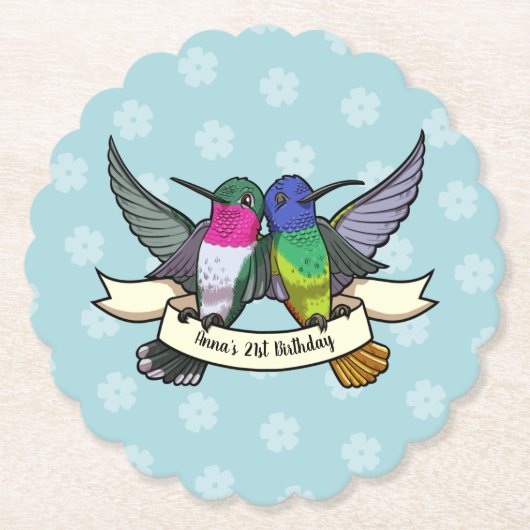 誕生日パーティーカラフルハミングバーズ漫画 ペーパーコースター (正面)