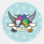 誕生日パーティーカラフルハミングバーズ漫画 ラウンドシール (正面)