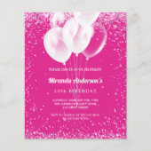 誕生日パーティーガールピンクバルーン予算の招待 (正面)