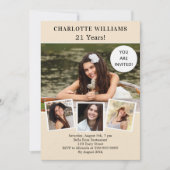 誕生日パーティークリームアイボリーフォトコラージュラグジュアリー 招待状 (正面)