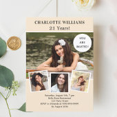 誕生日パーティークリームアイボリーフォトコラージュラグジュアリー 招待状