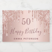 誕生日パーティーグリッターバラ金ゴールドピンクの輝き スパークリングワインラベル (シングルラベル)