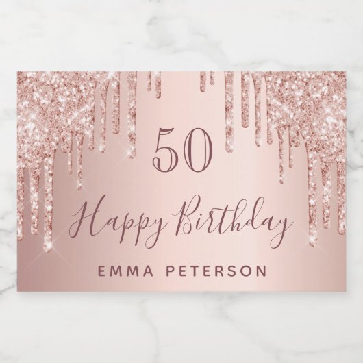 誕生日パーティーグリッターバラ金ゴールドピンクの輝き スパークリングワインラベル (シングルラベル)