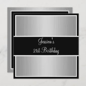 誕生日パーティーグレ素晴らしイストライプの白黒 招待状 (正面/裏面)