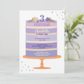 誕生日パーティーケーキパープル招待状任意の年齢1 2 3 4 招待状 (スタンド正面)